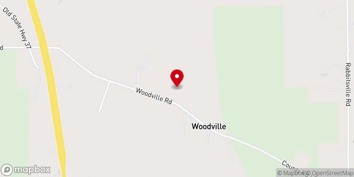 Map showing location of Woodville Baptist Church