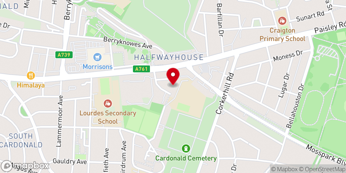 Map showing location of Our Lady of Lourdes RC Church