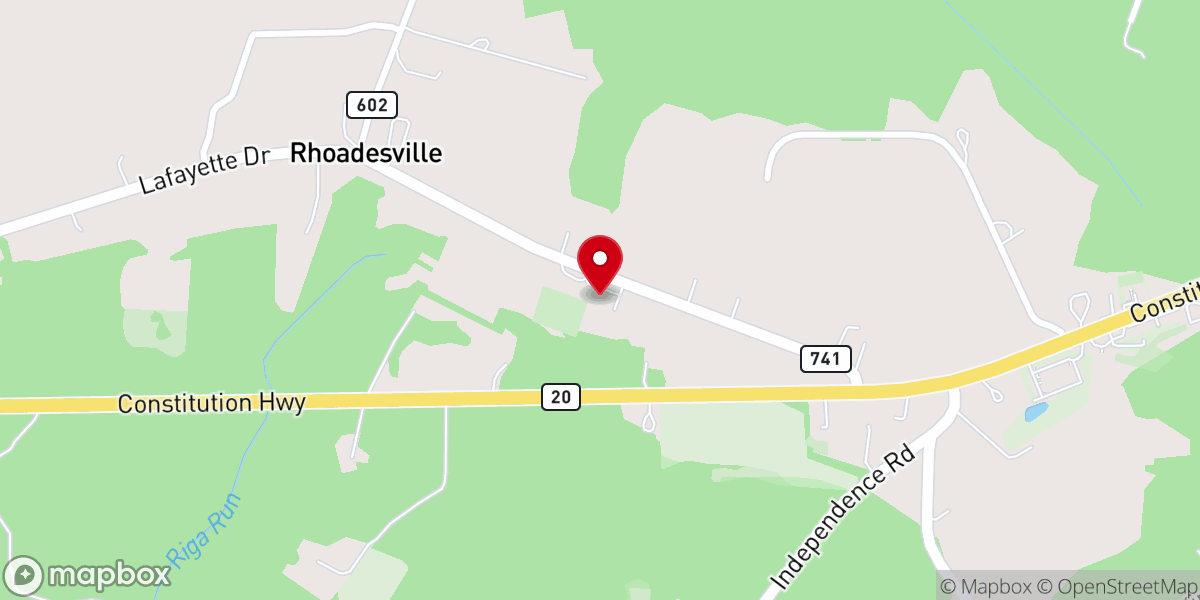 Map showing location of Rhoadesville Baptist Church