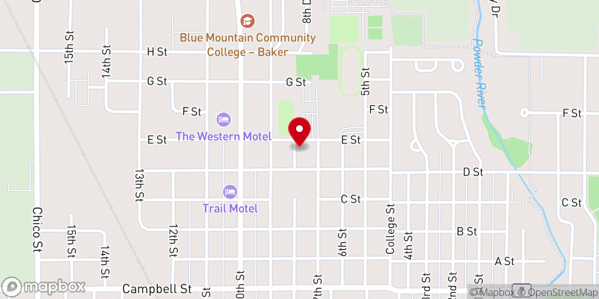 Map showing location of Blue Mountain Baptist Church Baker City