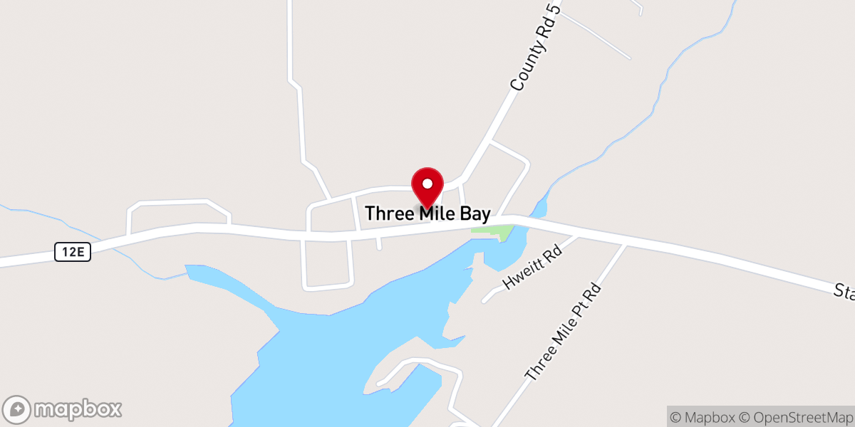 Map showing location of Three Mile Bay