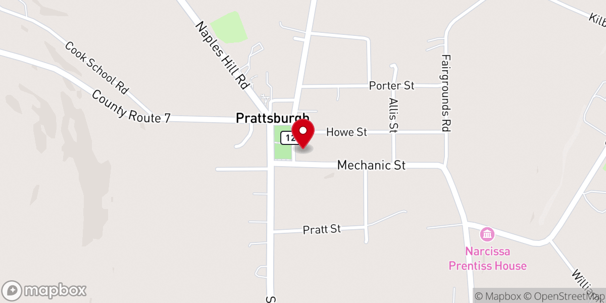 Map showing location of Prattsburgh Baptist Church