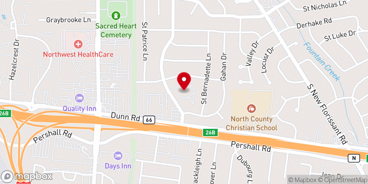 Map showing location of The Christian Life Center of Florissant Missouri