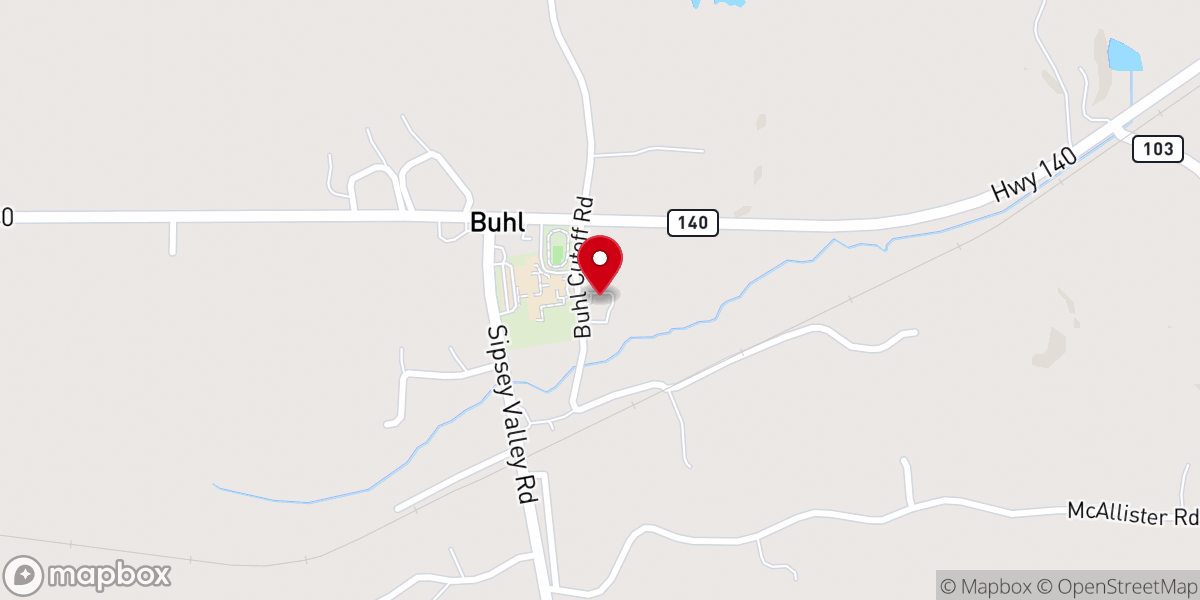 Map showing location of Buhl Baptist Church
