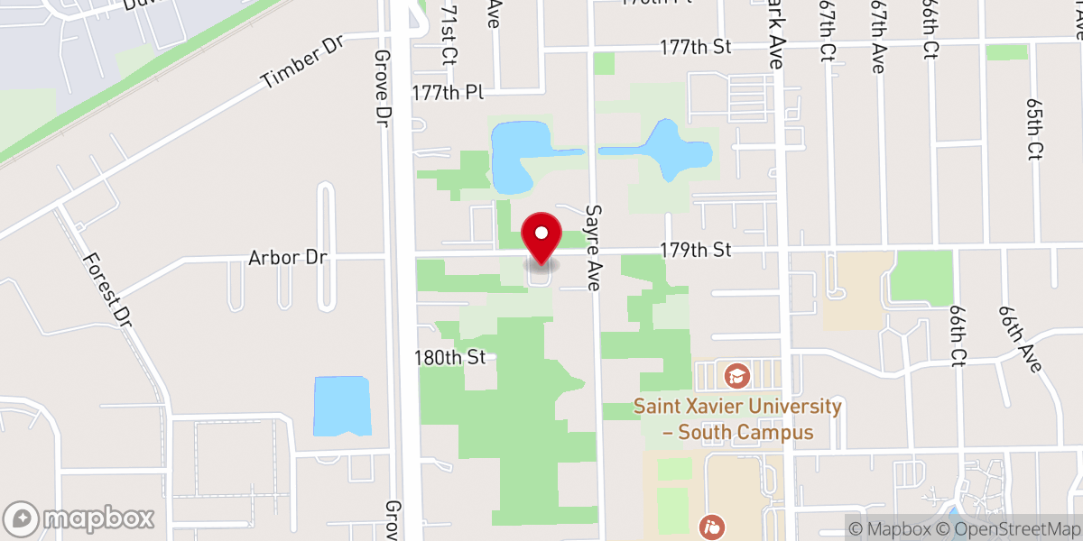 Map showing location of First Baptist Church of Tinley Park