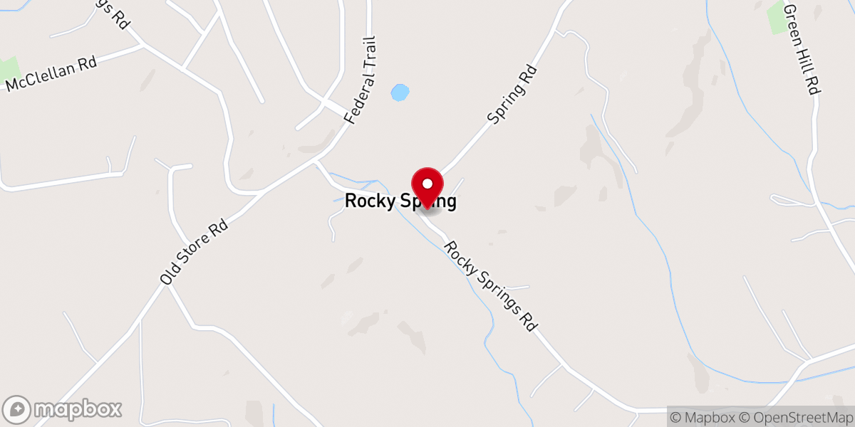 Map showing location of Rocky Springs Baptist Church