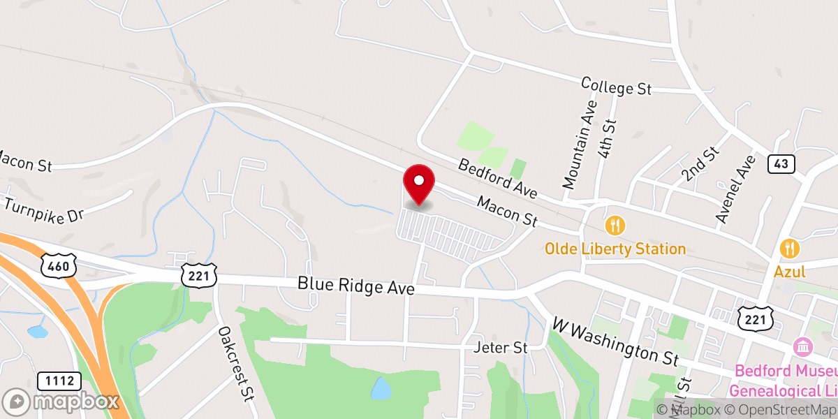 Map showing location of Blue Ridge Community Church, Bedford Campus