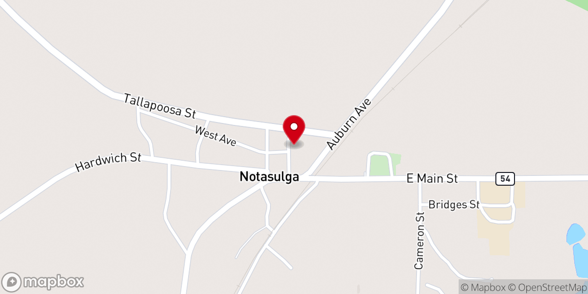 Map showing location of Notasulga United Methodist Church