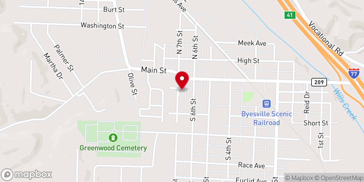 Map showing location of Byesville Assembly of God