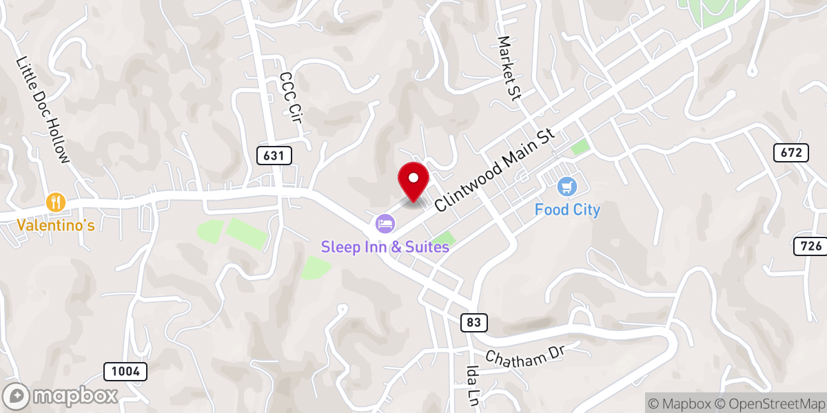 Map showing location of Clintwood Baptist Church