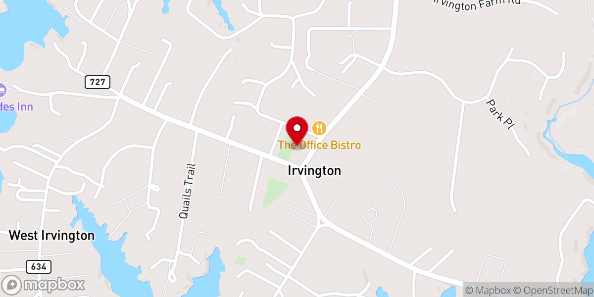Map showing location of Irvington United Methodist Church- Irvington, VA