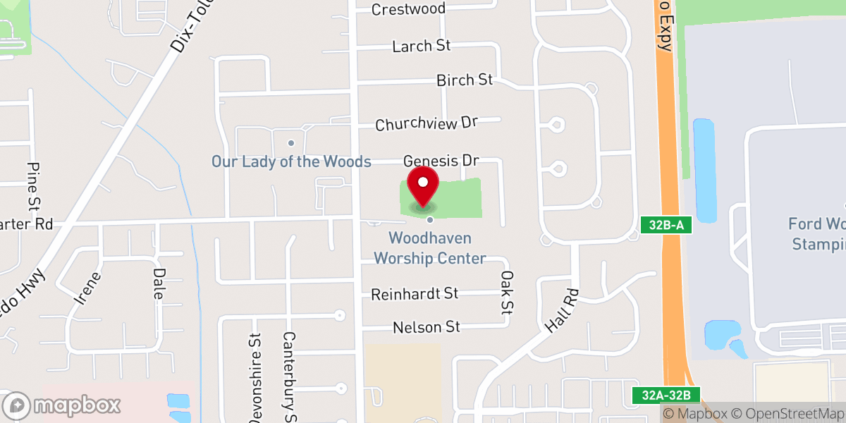 Map showing location of Woodhaven Worship Center