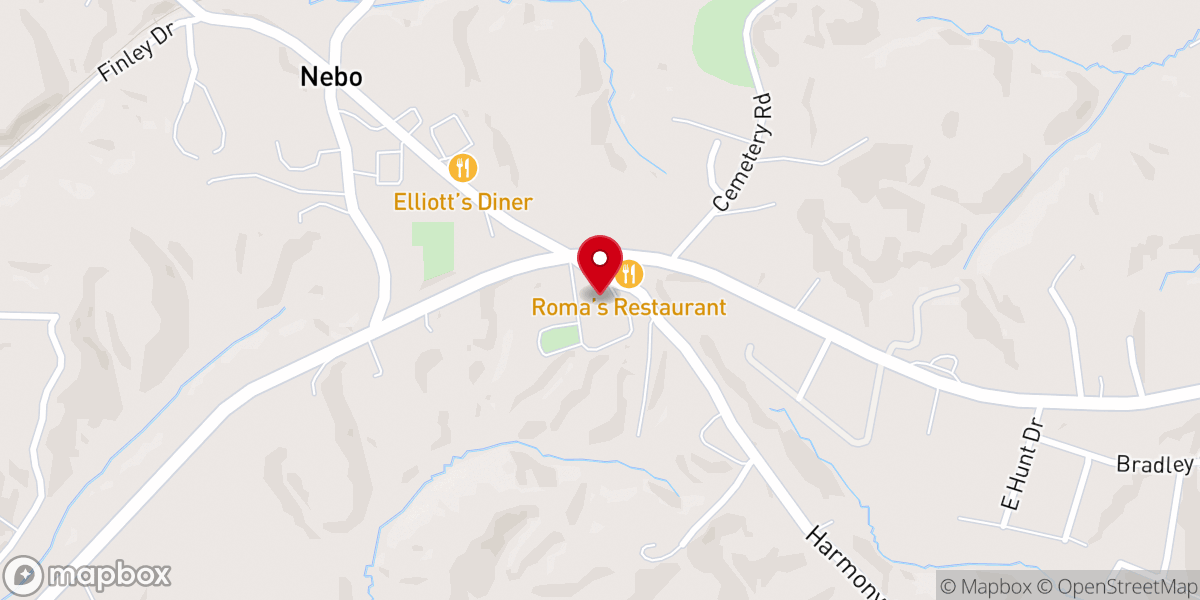 Map showing location of First Baptist Church of Nebo