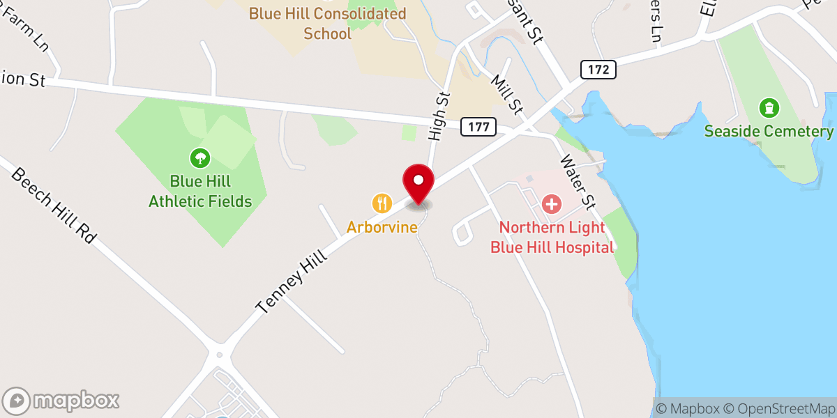 Map showing location of First Congregational Church of Blue Hill