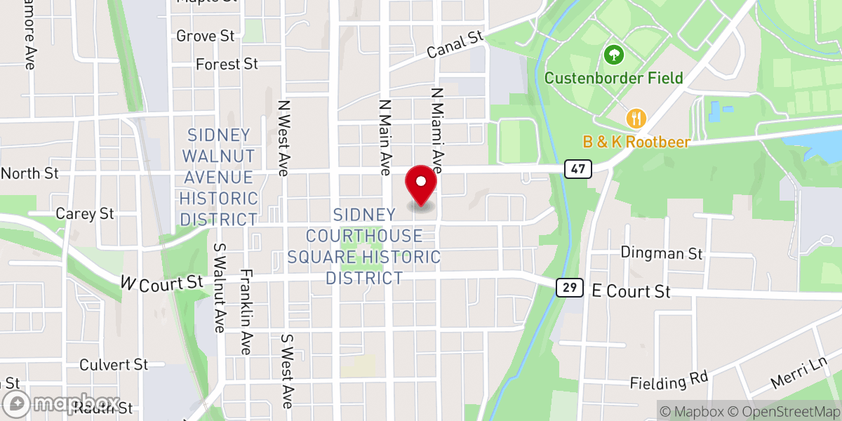 Map showing location of Sidney First Methodist Church