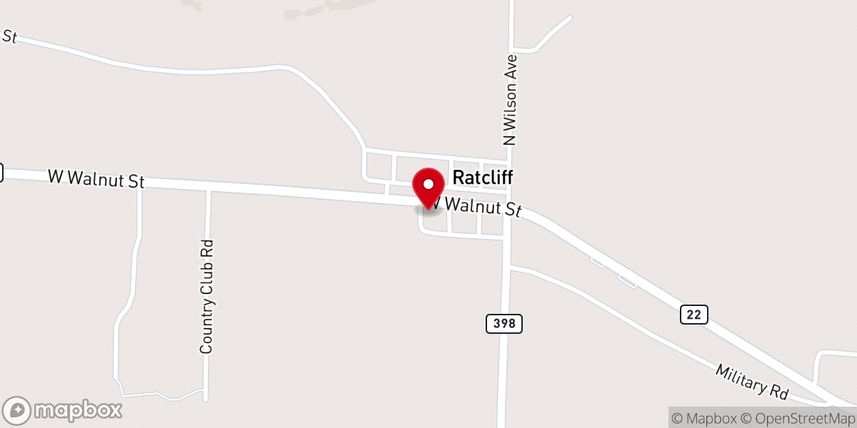 Map showing location of Ratcliff Baptist Church