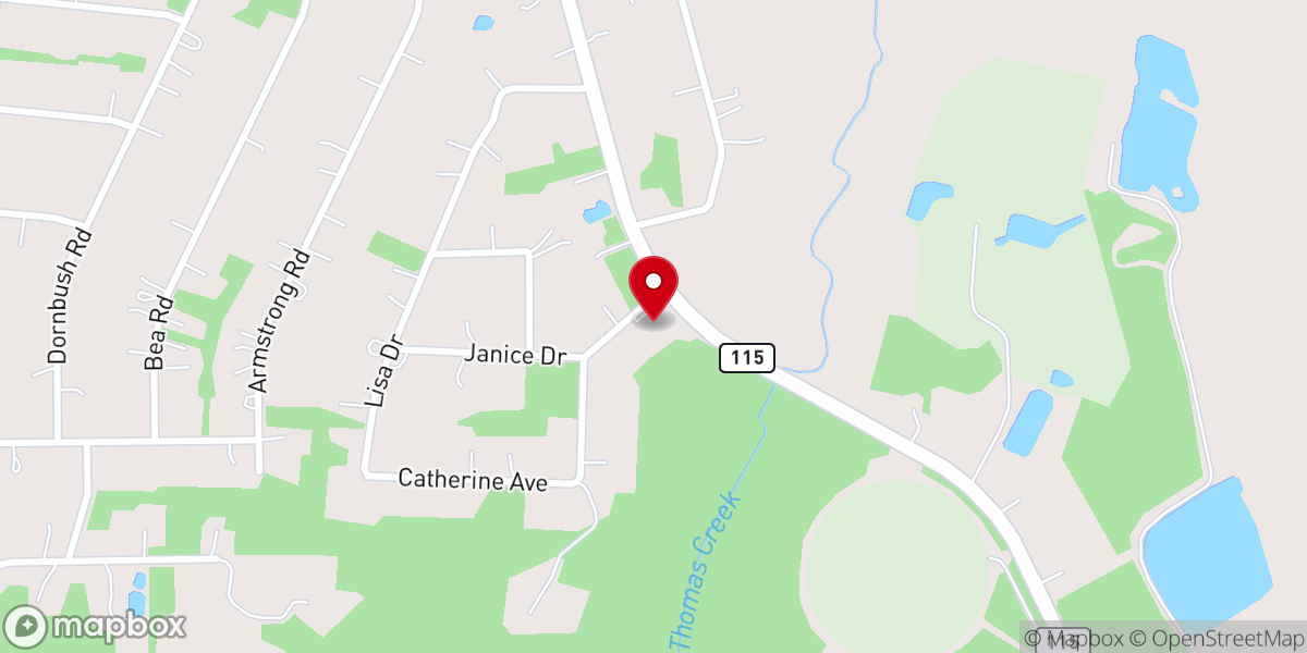Map showing location of Thomas Creek Baptist Church