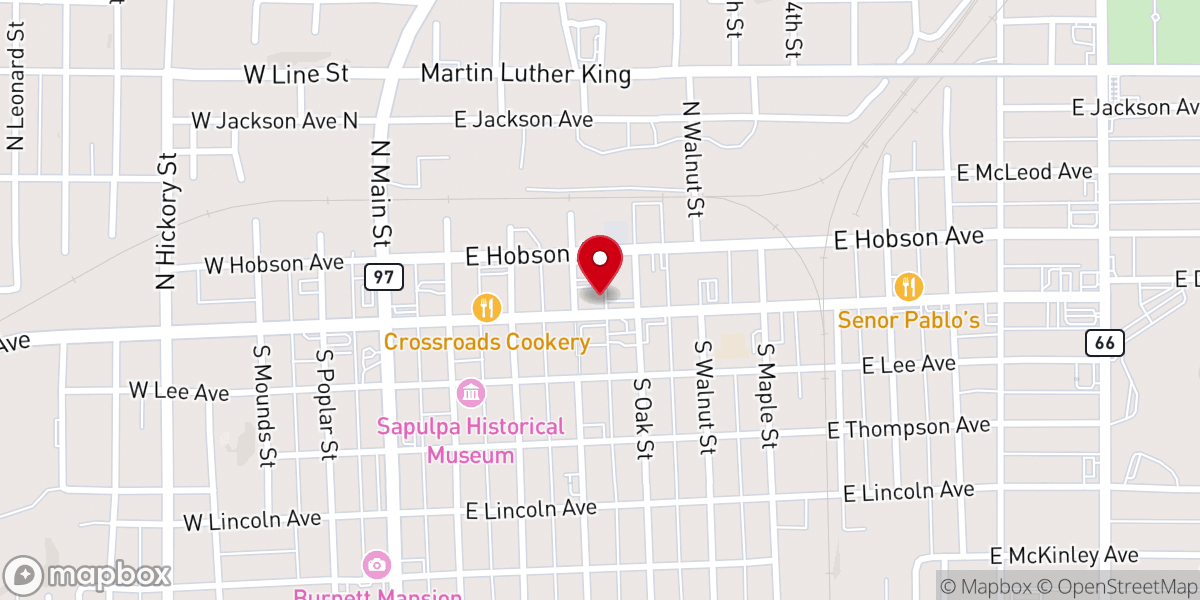 Map showing location of A Better Downtown Sapulpa Inc