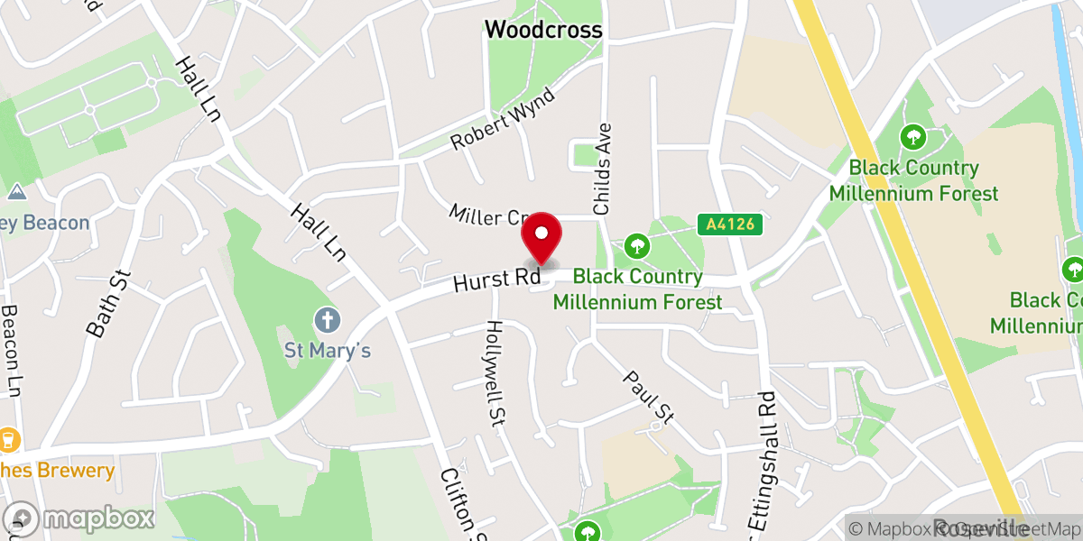 Map showing location of Hurst Hill Methodist Church