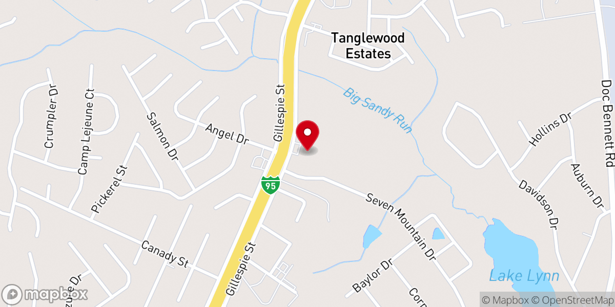 Map showing location of Lake Lynn Baptist Church
