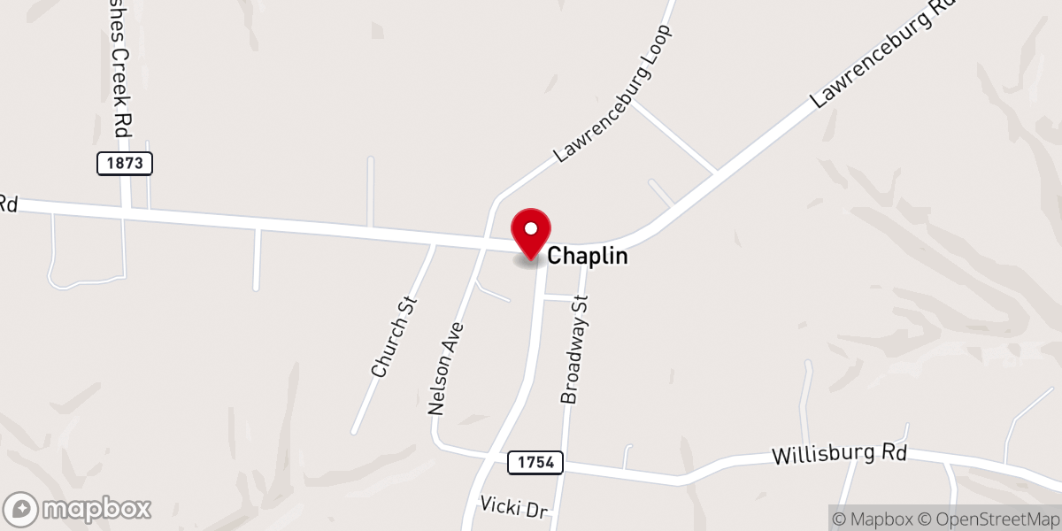 Map showing location of Chaplin Baptist Church