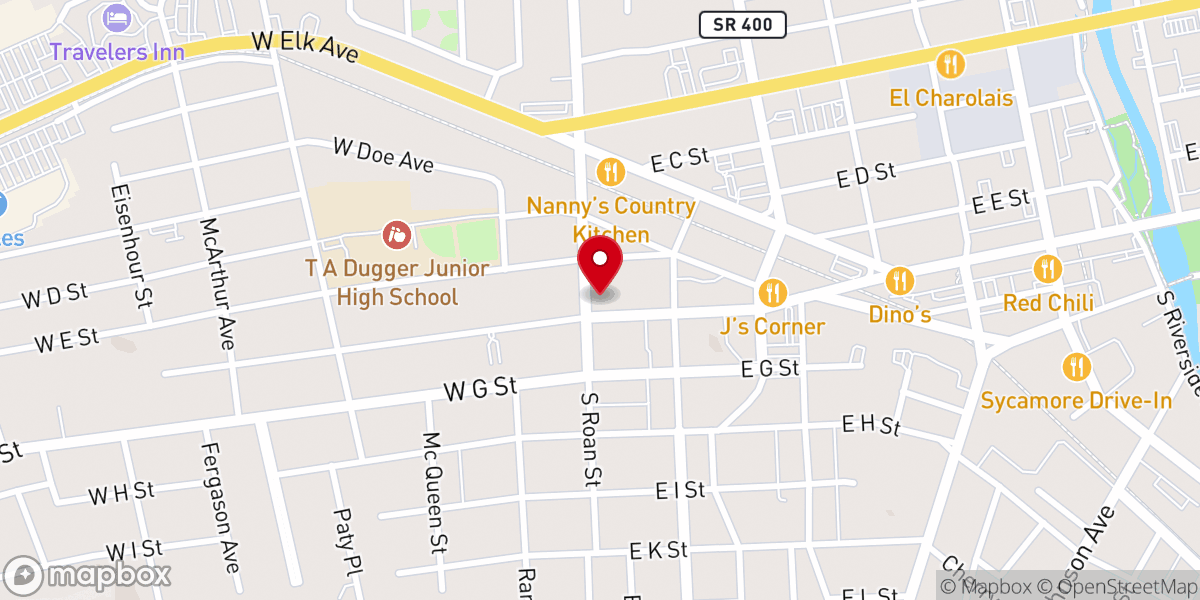 Map showing location of Trinity Methodist Church of Elizabethton