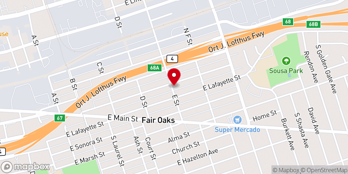 Map showing location of Love Fellowship Baptist Church 2300 E Washington St 95205