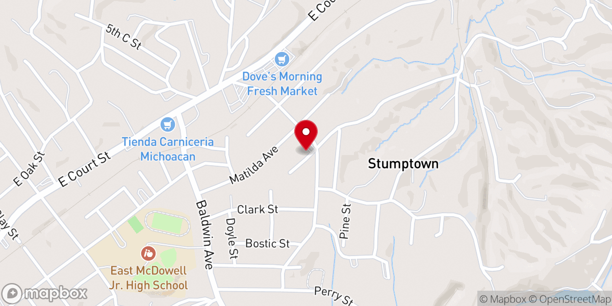 Map showing location of Yancey Street Baptist Church