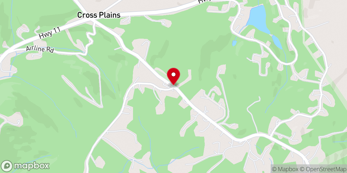 Map showing location of Cross Plains Baptist Church