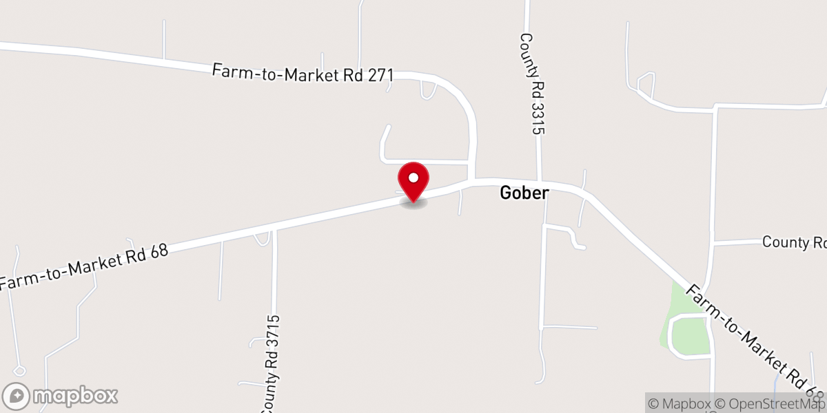 Map showing location of Gober Baptist Church