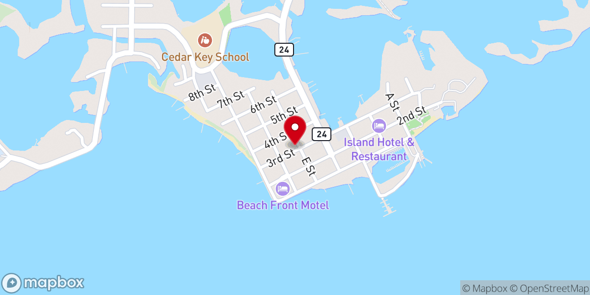 Map showing location of Cedar Key Church of Christ