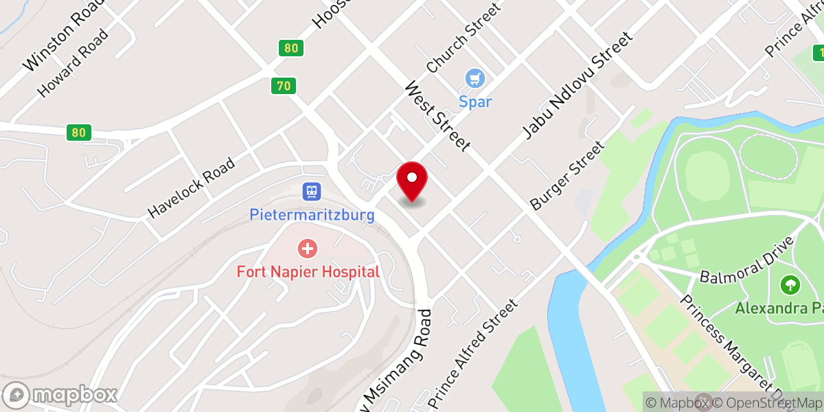 Map showing location of The Apostolic Faith Mission of SA KZN Midlands Region