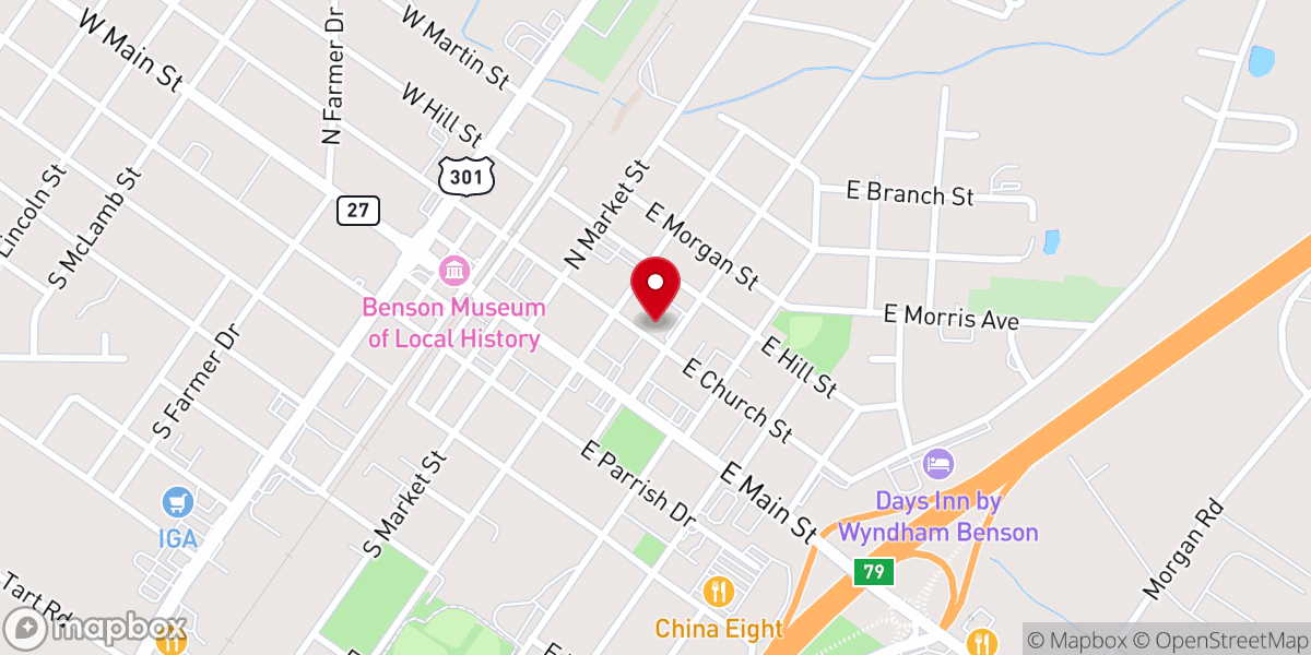Map showing location of Benson W.J. Barefoot Auditorium