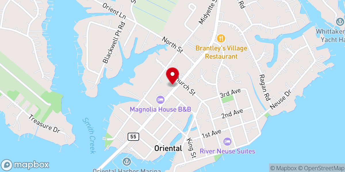 Map showing location of Oriental First Baptist Church