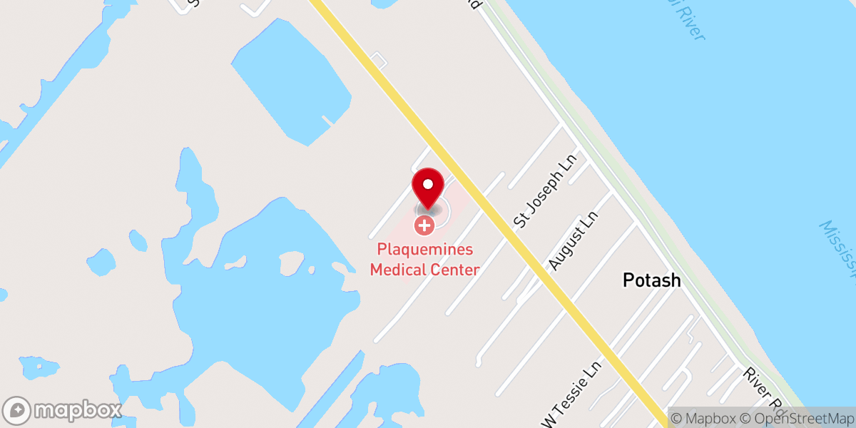Map showing location of Plaquemines Medical Center