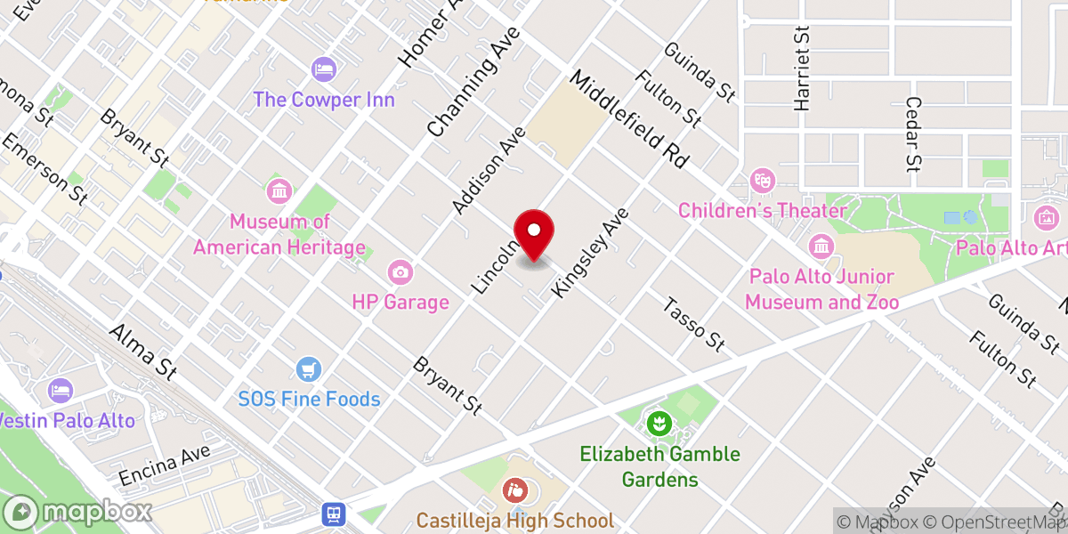 Map showing location of First Presbyterian Church Palo Alto