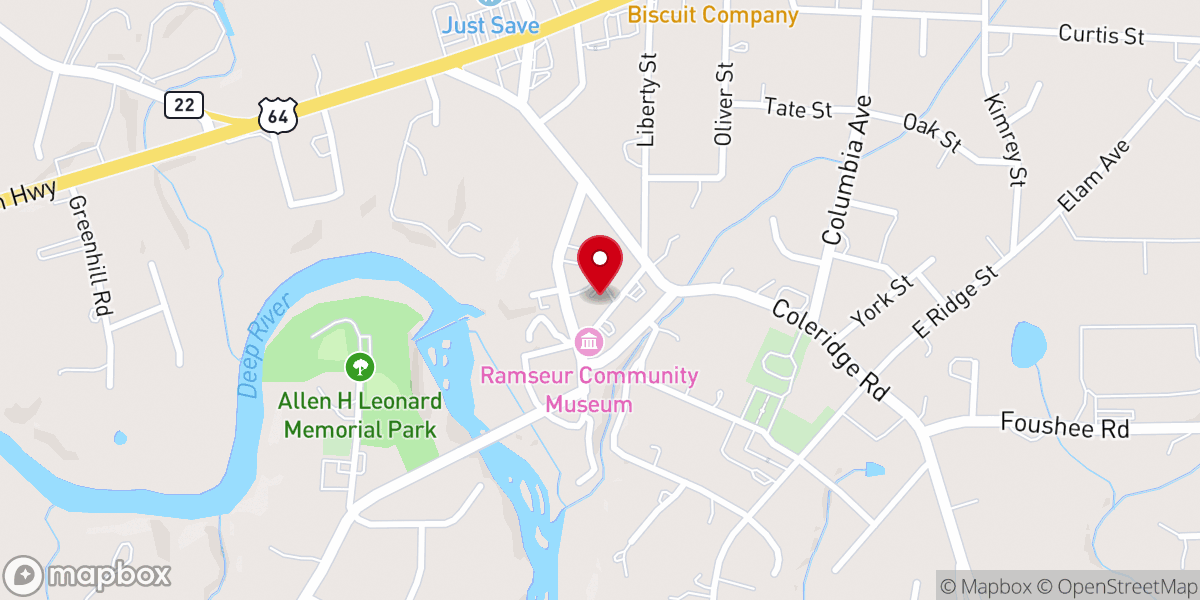 Map showing location of Ramseur Food Pantry