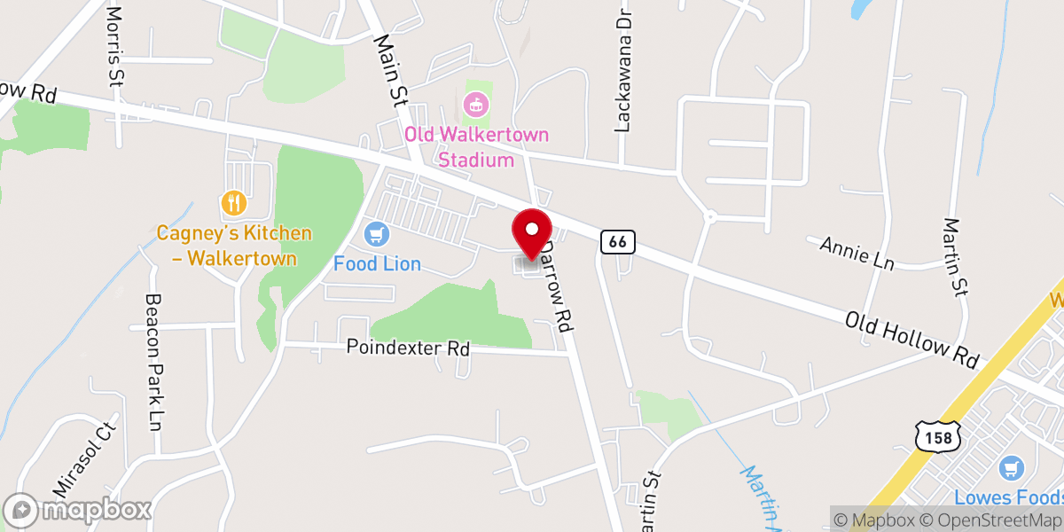 Map showing location of Walkertown Seafood Shack