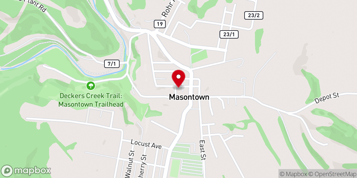 Map showing location of Masontown Town Hall