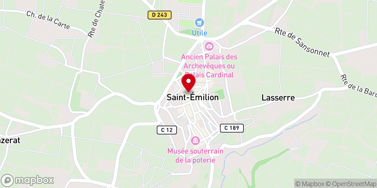 Map showing location of Église monolithe et clocher de Saint-Émilion