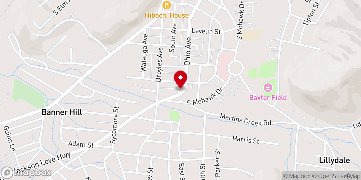 Map showing location of Central Baptist Church of Erwin, Tennessee
