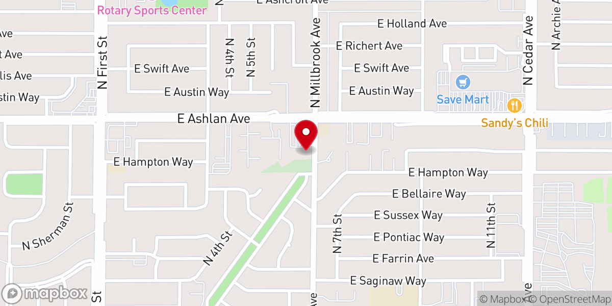 Map showing location of Immanuel Community Church in Fresno