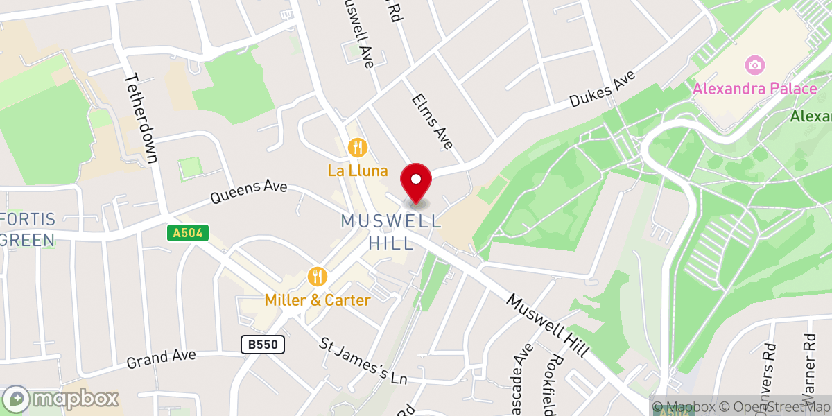 Map showing location of Muswell Hill Baptist Church