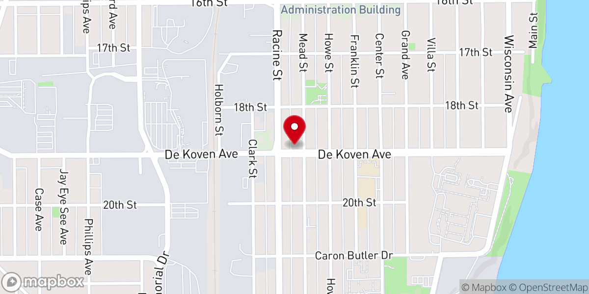 Map showing location of Racine Family Worship Center
