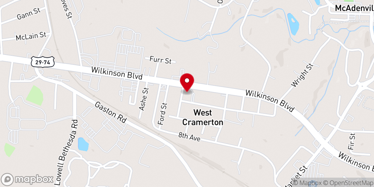 Map showing location of West Cramerton Baptist Church