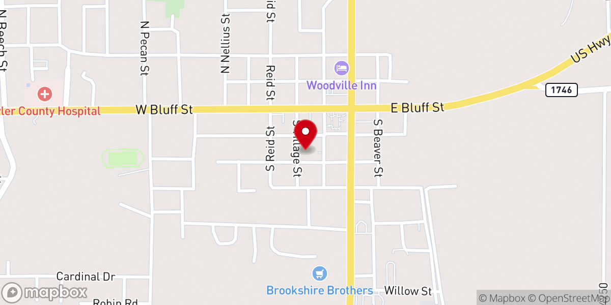 Map showing location of First Baptist Church-Woodville