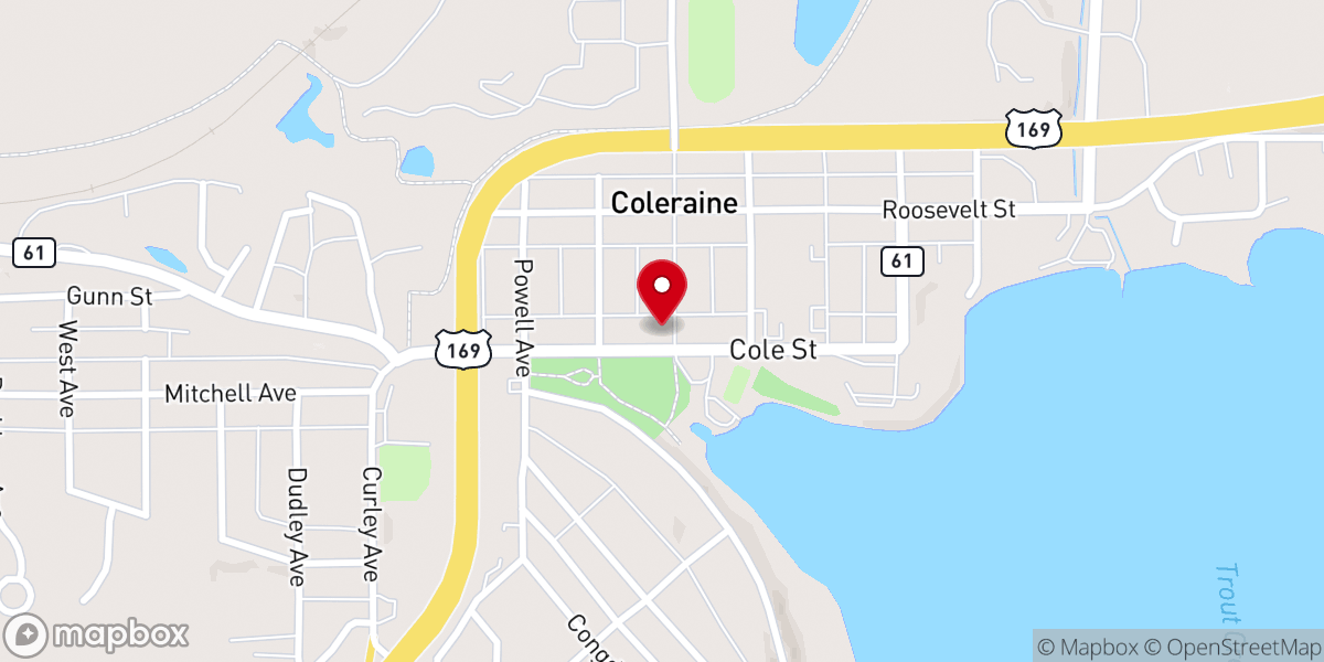 Map showing location of Coleraine Methodist Episcopal Church