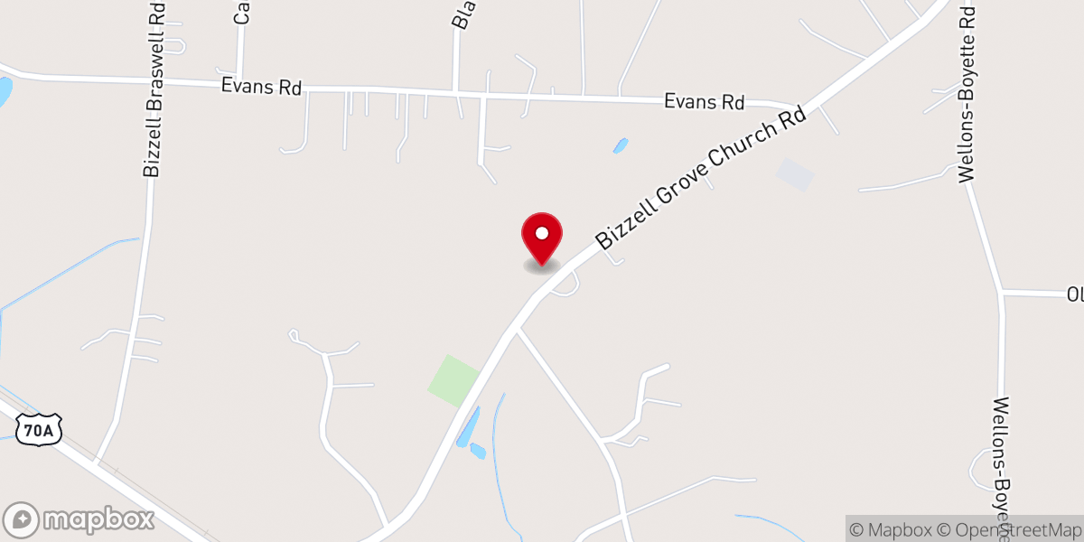Map showing location of Bizzell Grove Pentecostal Church