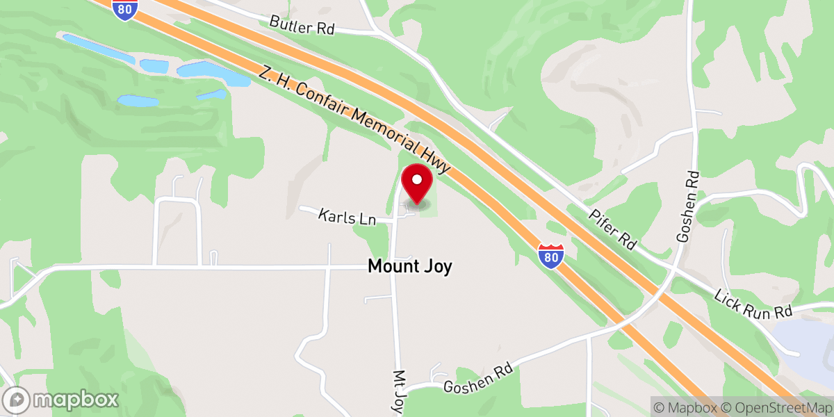 Map showing location of Mt. Joy United Methodist Church