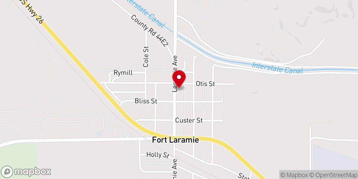 Map showing location of Fort Laramie Country Church